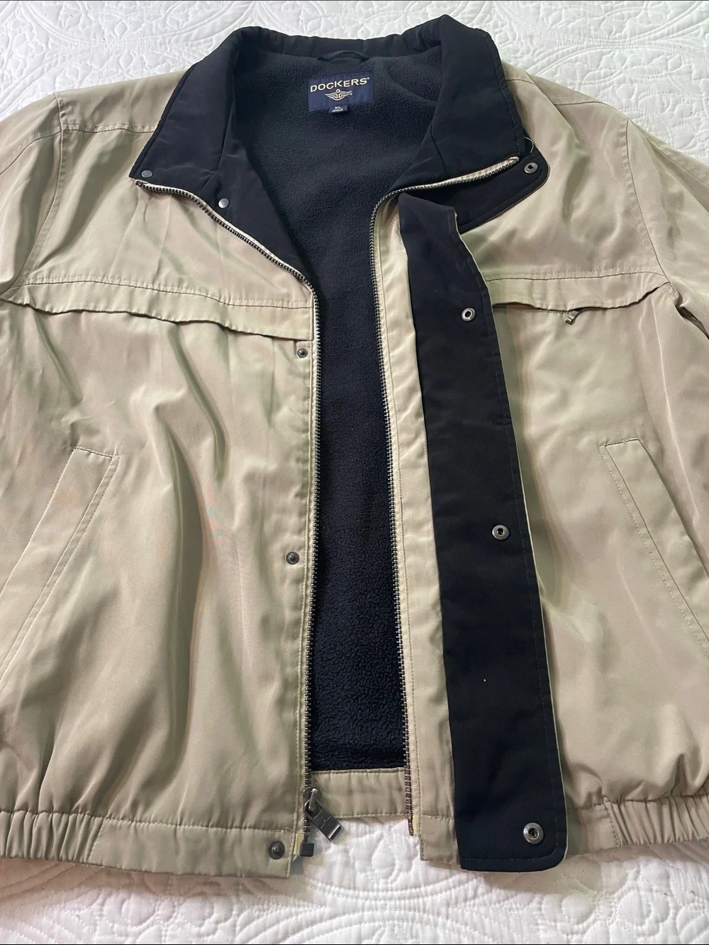 Dockers Tan Windbreaker Jacket with Black Collar